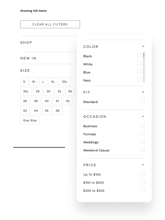 Product filtering user interface