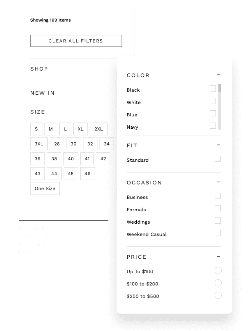 Product filtering user interface